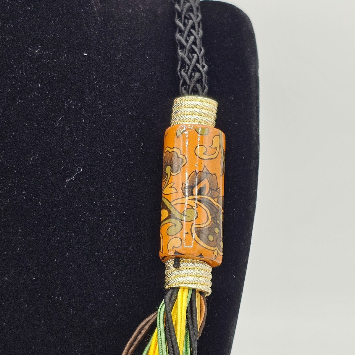 Bohemian Multicolor Woven Necklace Painted Glass Beads Twist Clasp