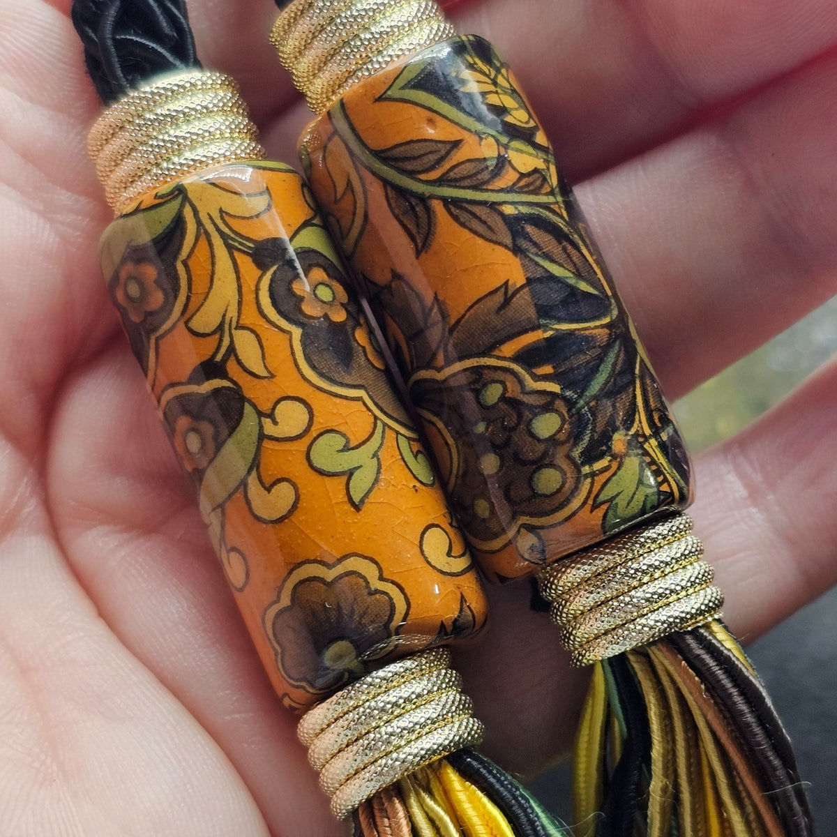 Bohemian Multicolor Woven Necklace Painted Glass Beads Twist Clasp