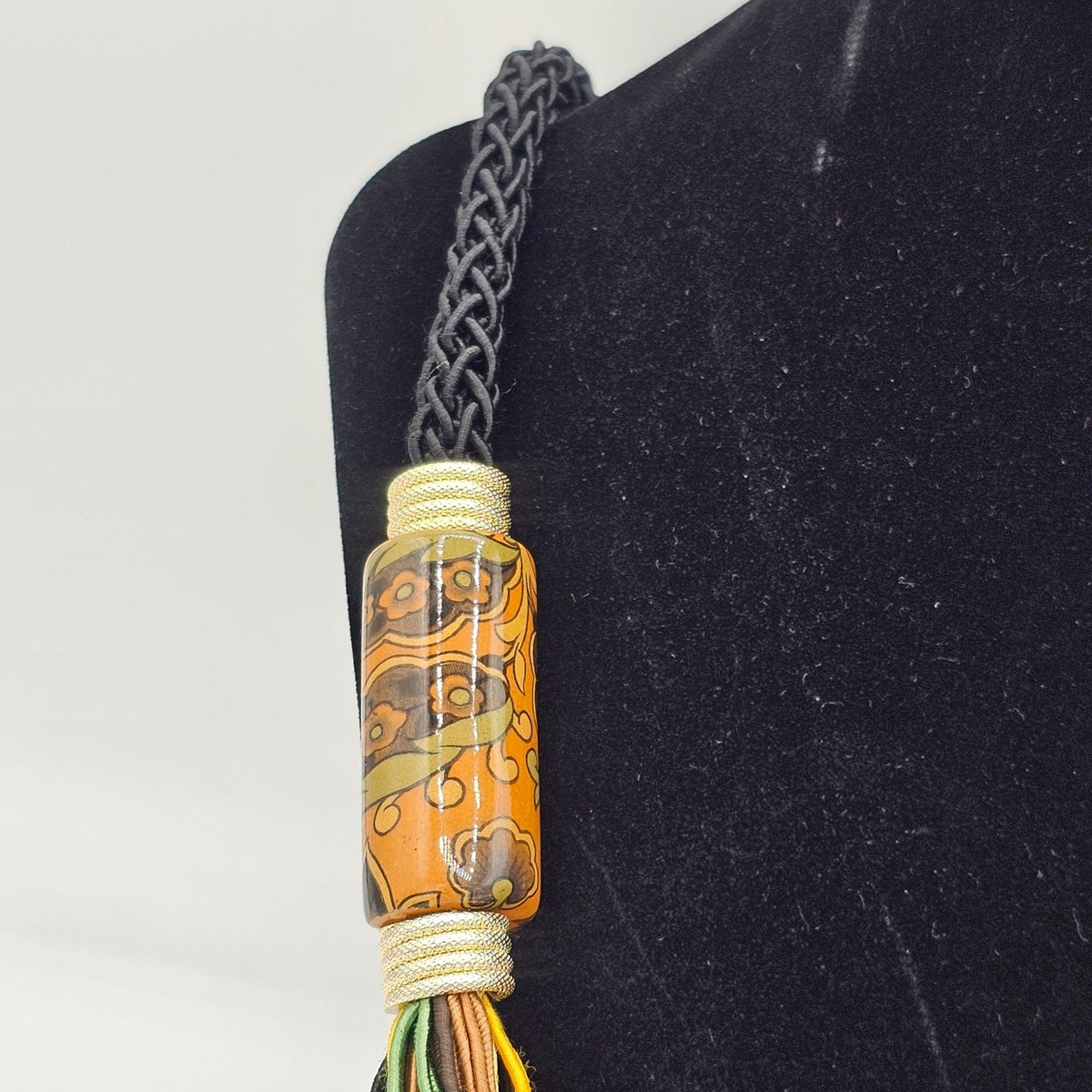 Bohemian Multicolor Woven Necklace Painted Glass Beads Twist Clasp