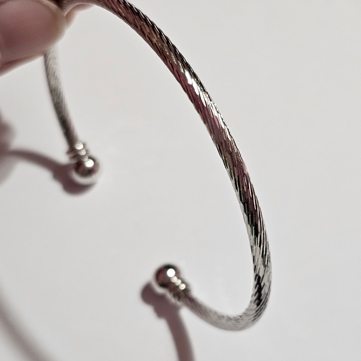 Silver-tone Twisted Ball End Cuff Bracelet Vintage Adjustable