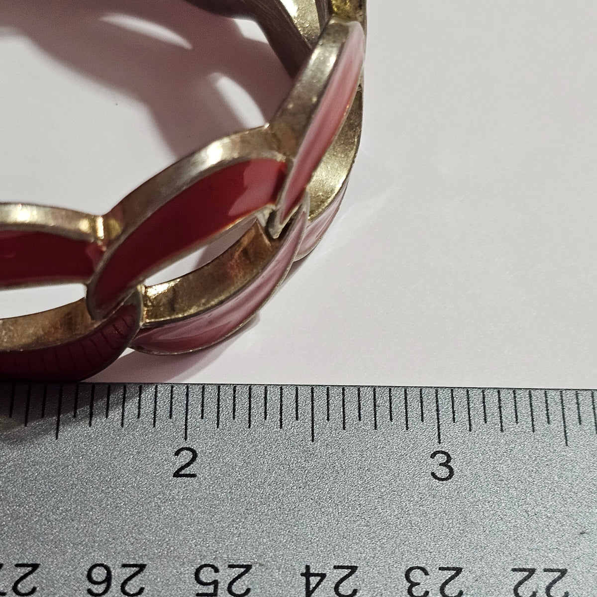 Chunky Geometric Designed Silver-tone Red Enamel Clamper Bracelet Vintage