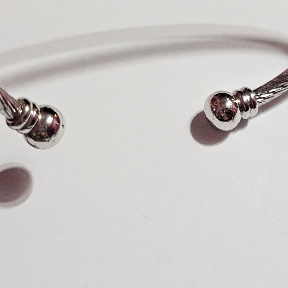 Silver-tone Twisted Ball End Cuff Bracelet Vintage Adjustable