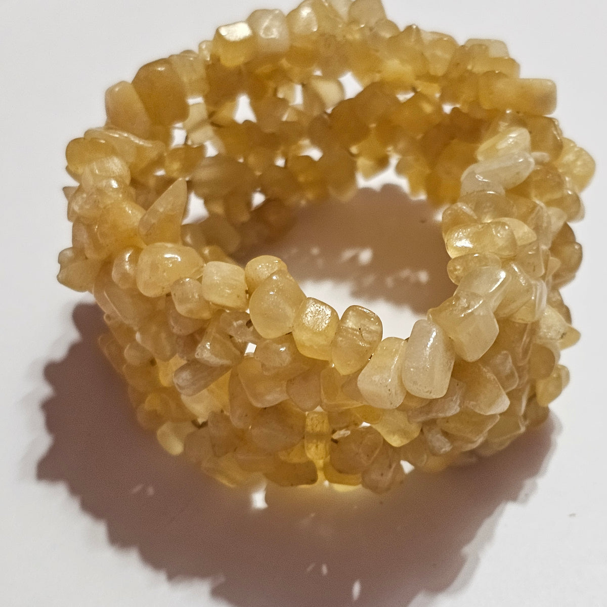 Yellow Citrine Natural Stone Cluster Chip Stretch Bracelet Vintage Boho Coastal