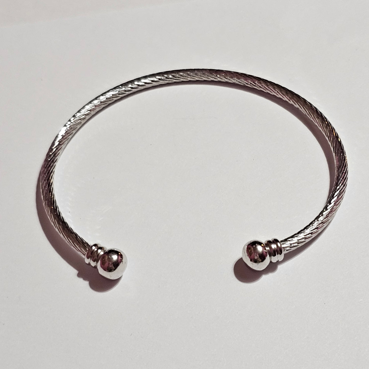Silver-tone Twisted Ball End Cuff Bracelet Vintage Adjustable