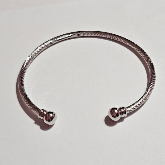 Silver-tone Twisted Ball End Cuff Bracelet Vintage Adjustable