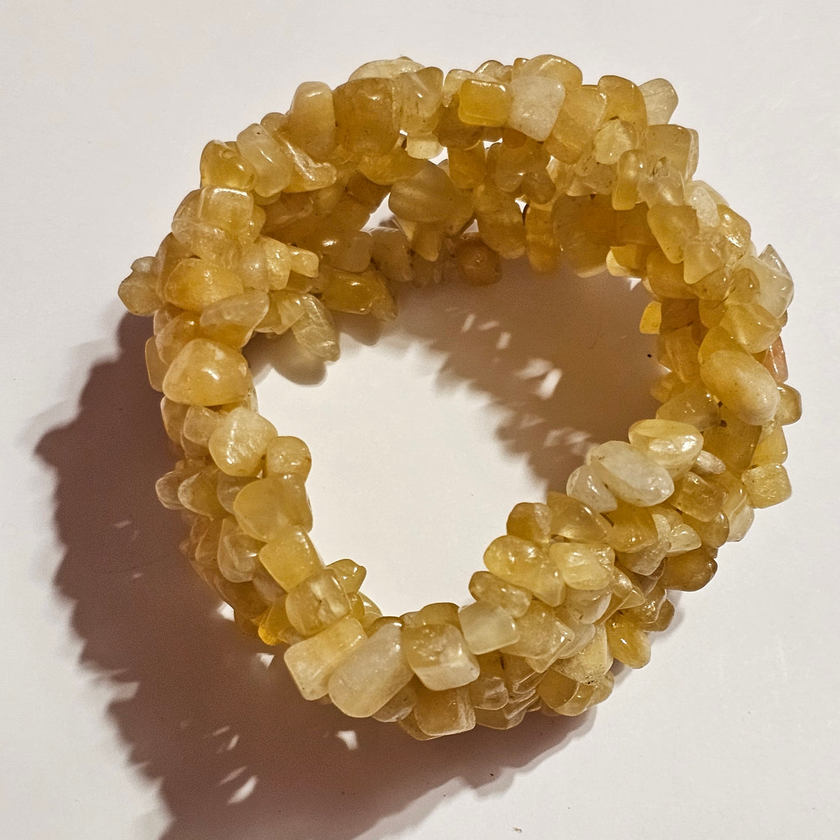 Yellow Citrine Natural Stone Cluster Chip Stretch Bracelet Vintage Boho Coastal