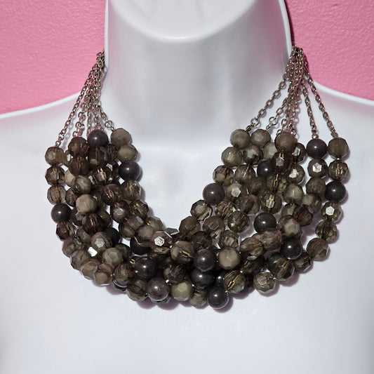 50 Shades of Grey Chunky Layered Beaded Collar Statement Necklace Vintage