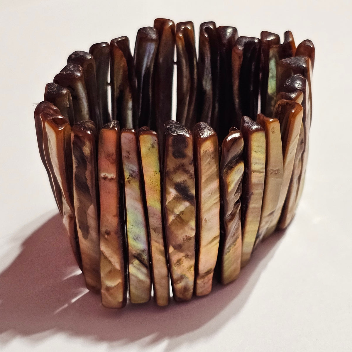 Abalone Long Shard Brown Stretch Bracelet Vintage Coastal Bohemian