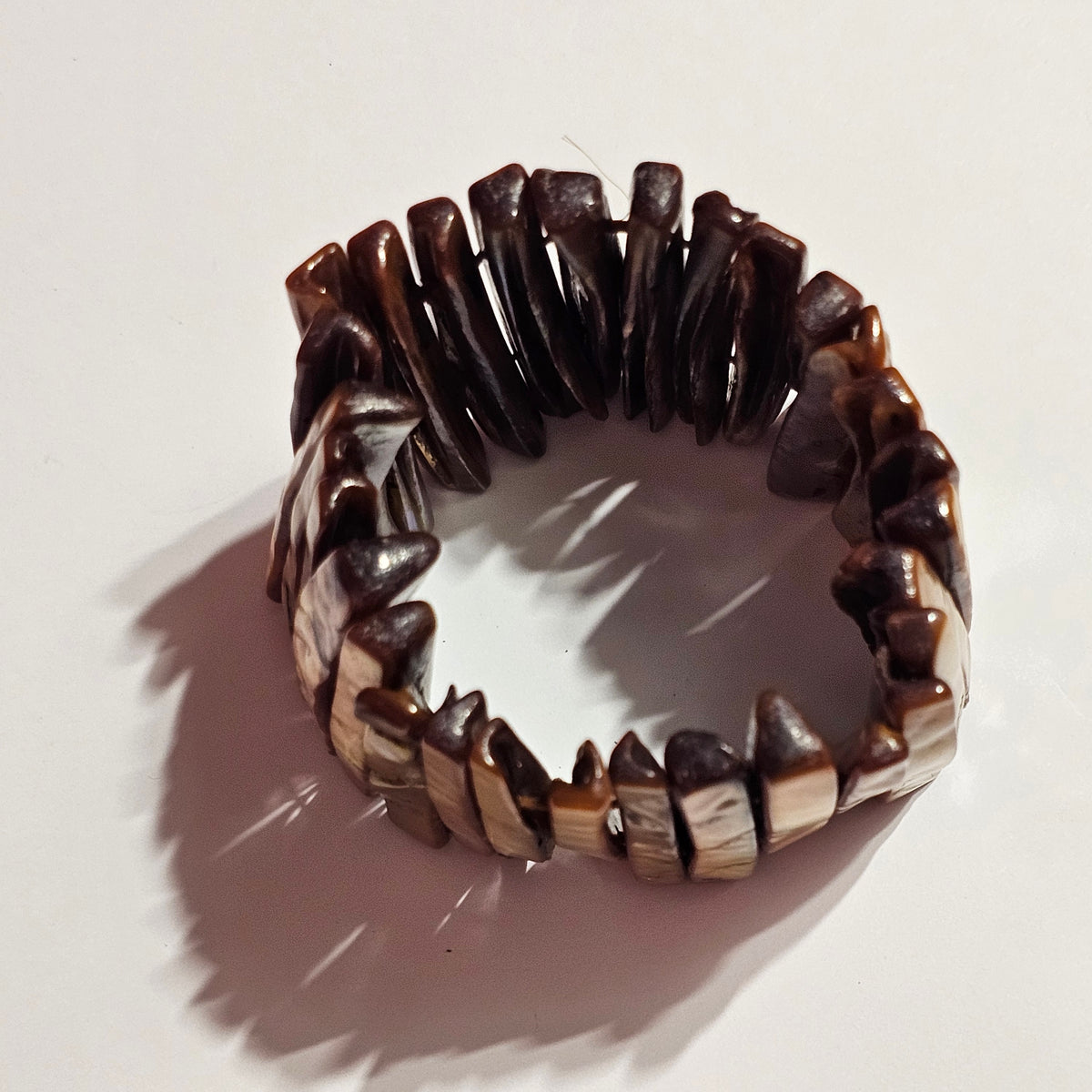 Abalone Long Shard Brown Stretch Bracelet Vintage Coastal Bohemian