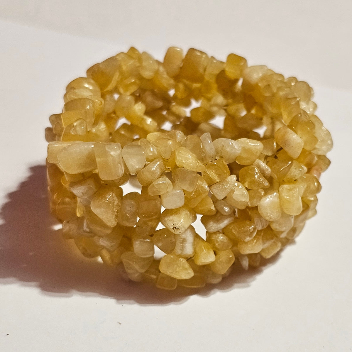 Yellow Citrine Natural Stone Cluster Chip Stretch Bracelet Vintage Boho Coastal