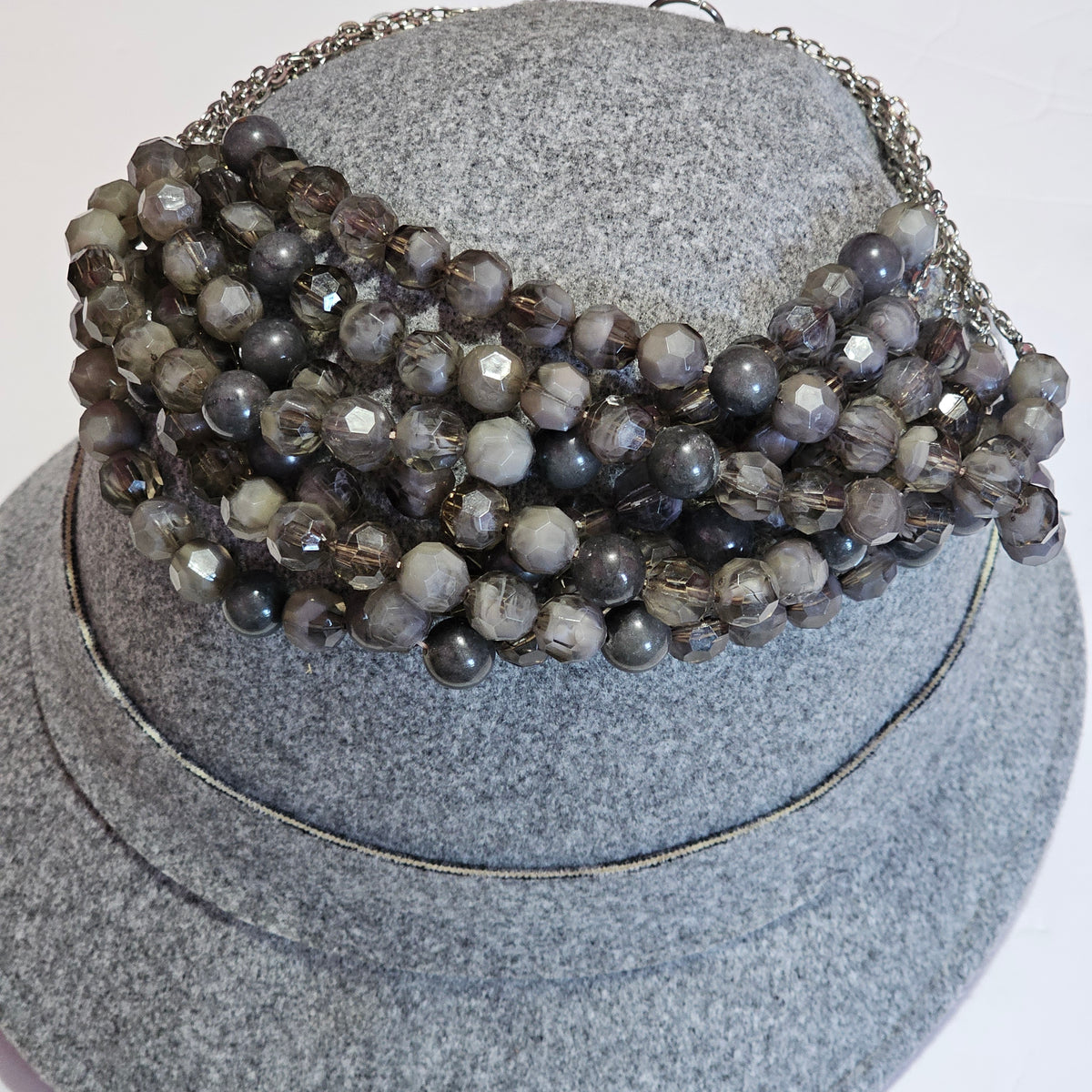 50 Shades of Grey Chunky Layered Beaded Collar Statement Necklace Vintage