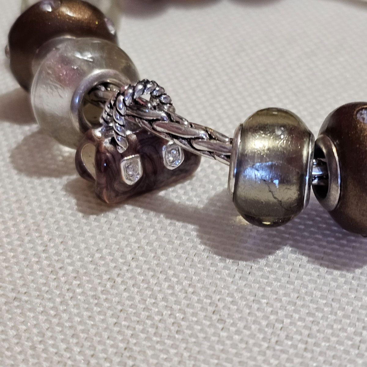 (641) Chicos Necklace Bracelet Set Faux Pearl Brown Leather Beaded Collar Elegant