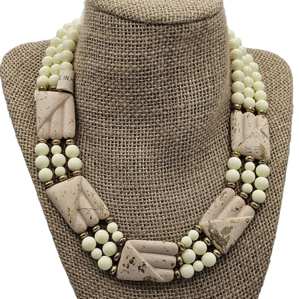 (686) Unique Beaded Hong Kong Three Strand Necklace