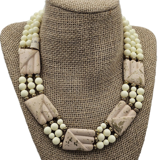 (686) Unique Beaded Hong Kong Three Strand Necklace