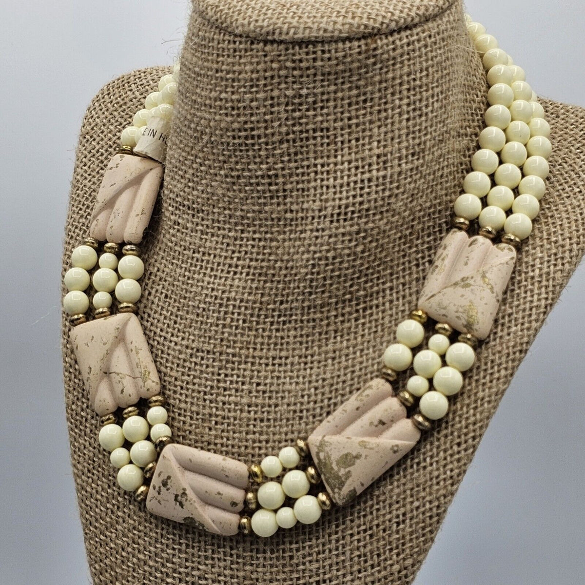 (686) Unique Beaded Hong Kong Three Strand Necklace