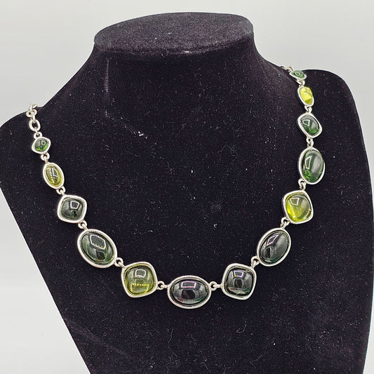(44) Napier Vintage Silver-tone Iridescent Translucent Green Stone Necklace